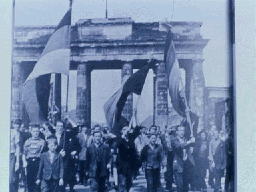 Workers march against their government before the Brandenburg Gate, June '53