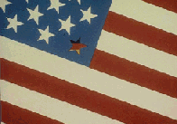 a diagonal portion of the U.S. flag with one star showing the colors of the German flag